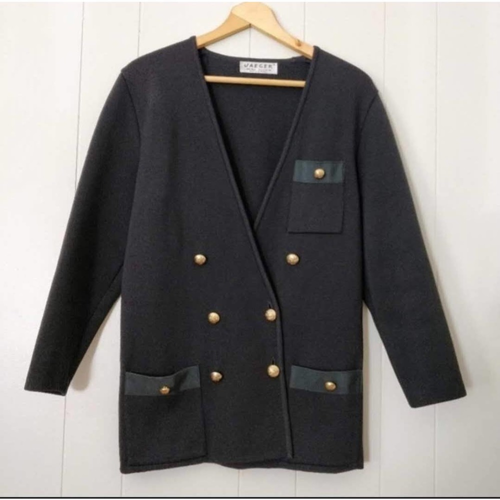 VTG JAEGER Oversized Black Wool Nautical Cardigan